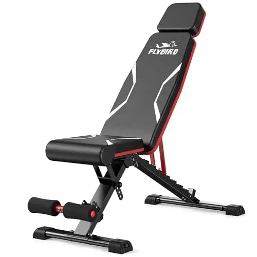 FLYBIRD adjustable weight bench with extended backrest and headrest in black