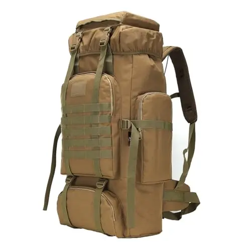 W WINTMING 70L hiking backpack in khaki with MOLLE system