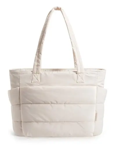 BAGSMART Puffy Tote Bag in beige color