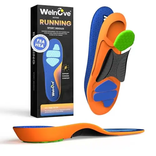 Welnove running insoles with blue design and gel heel technology